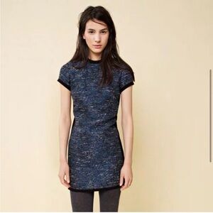 Madewell Shimmerweave Blue & Black Colorblock Short Sleeve Sheath Minidress Sz 6